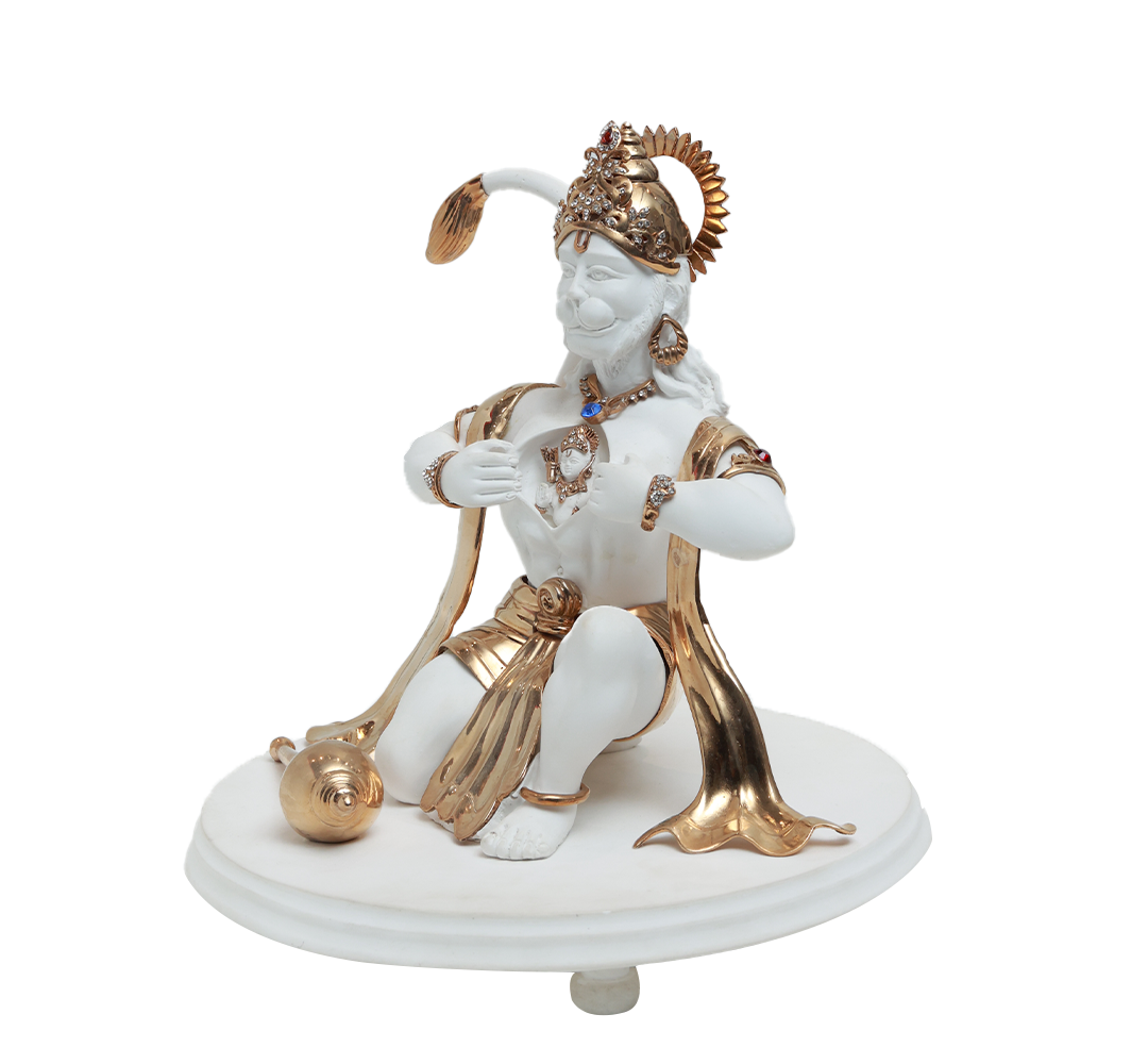 Rambhakt Hanuman Idol - White in Resin and Gold Plated