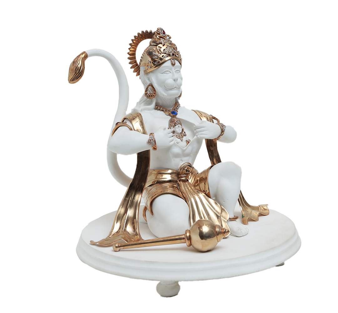 Rambhakt Hanuman Idol - White in Resin and Gold Plated