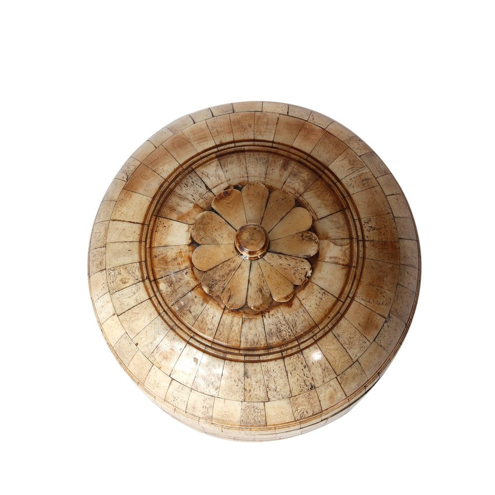 Hut Shape Box - Beige in Wood with Bone Inlay