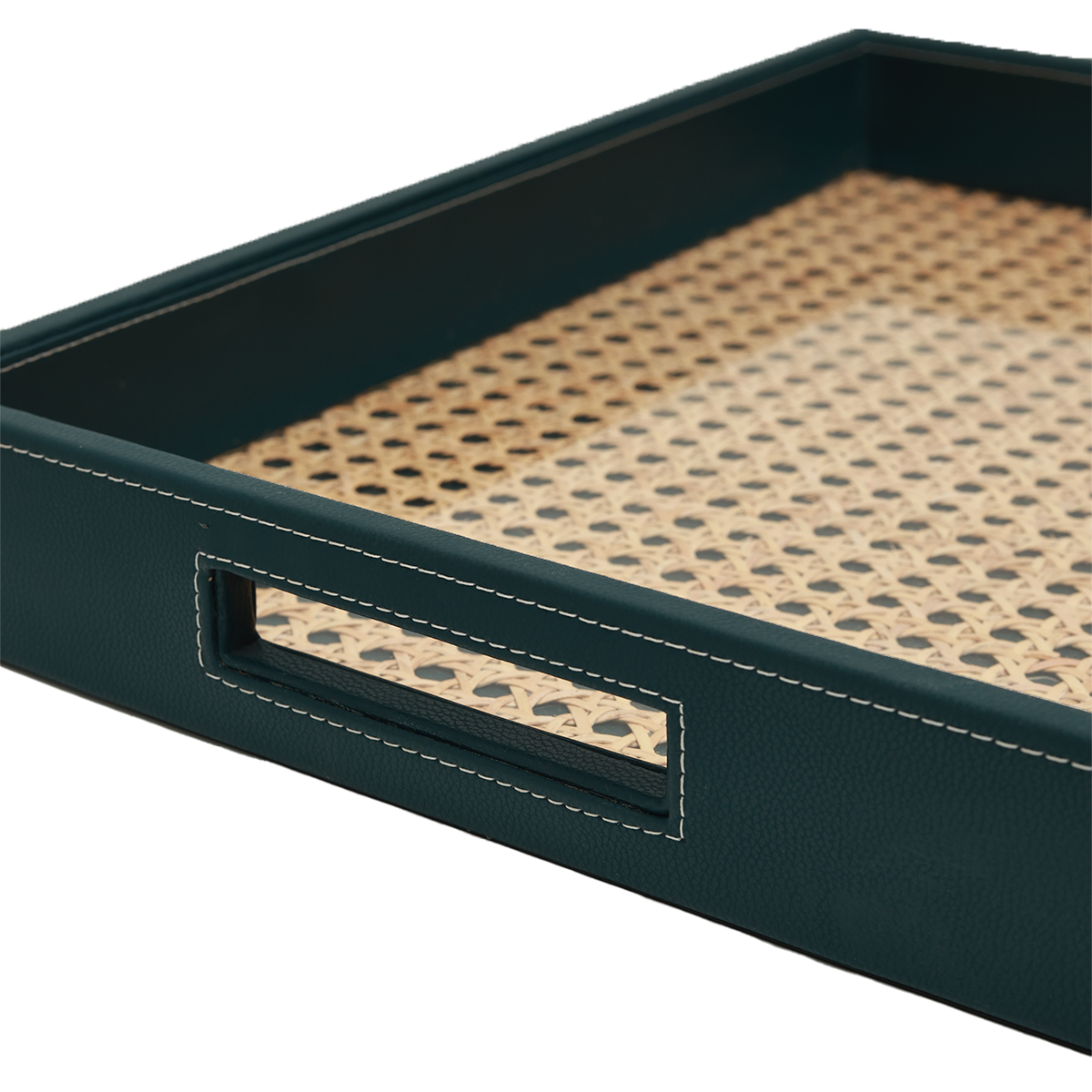 Modura Rattan Tray - Rattan and Faux Leather