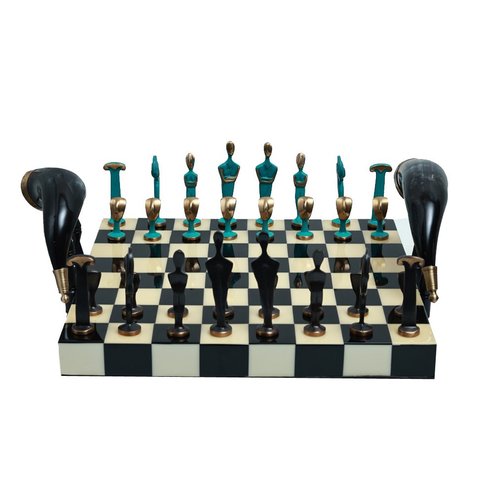 Roman Chess - Black and white in Bone Inlay and Brass