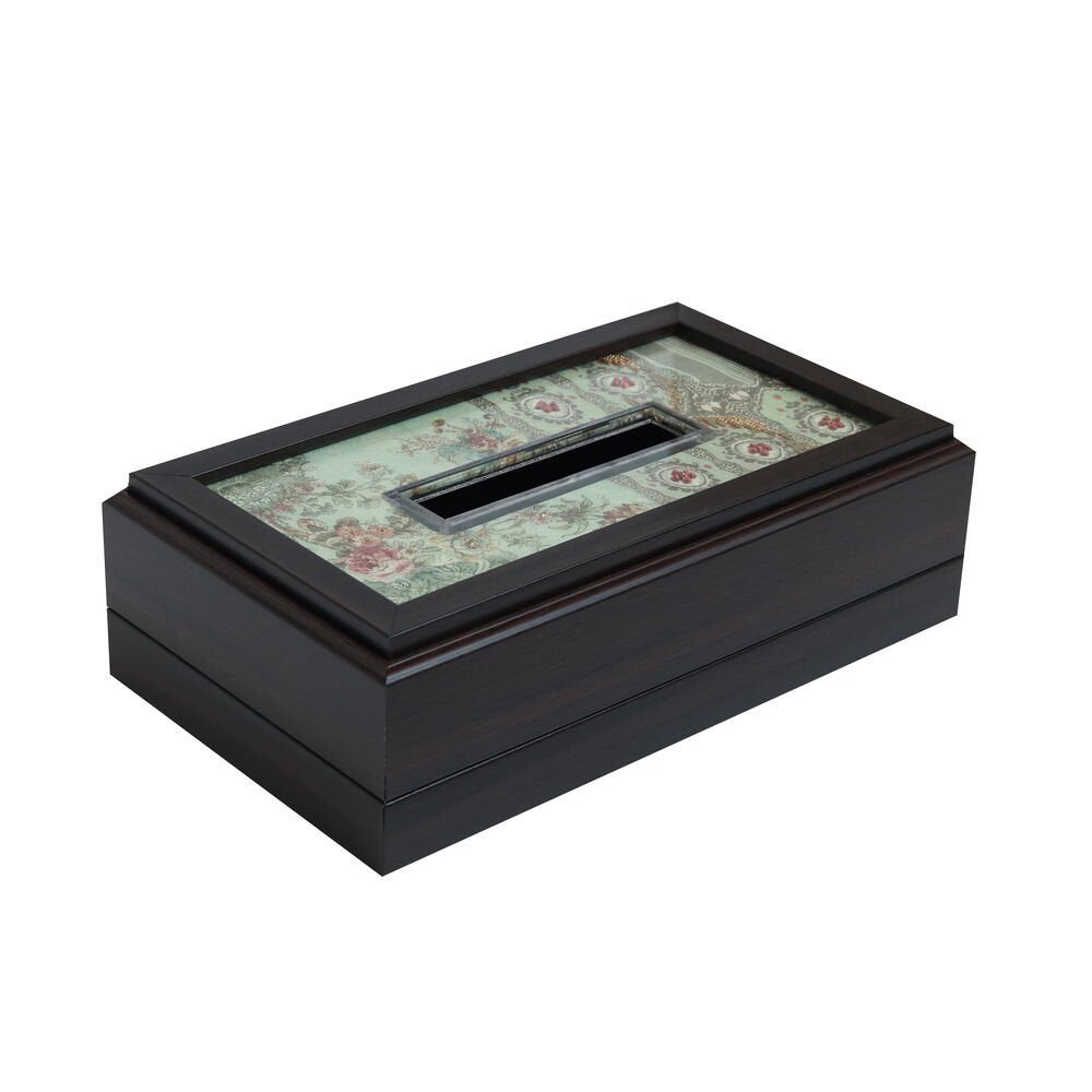 Gulposh Tissue Box Cover - Green in Wood and Glass
