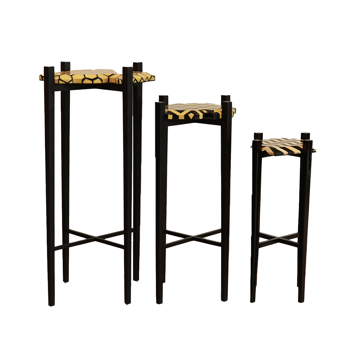 Noir Set of Three Tables -Black in Wood and Resin