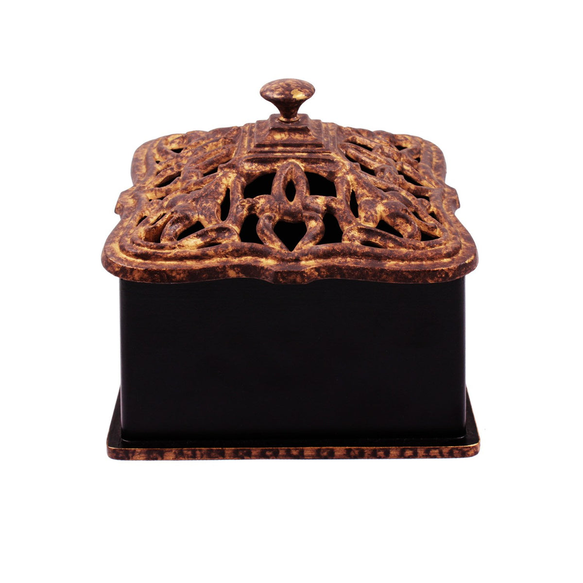 Jharokha Box - Medium Gold and Black in Metal and Wood