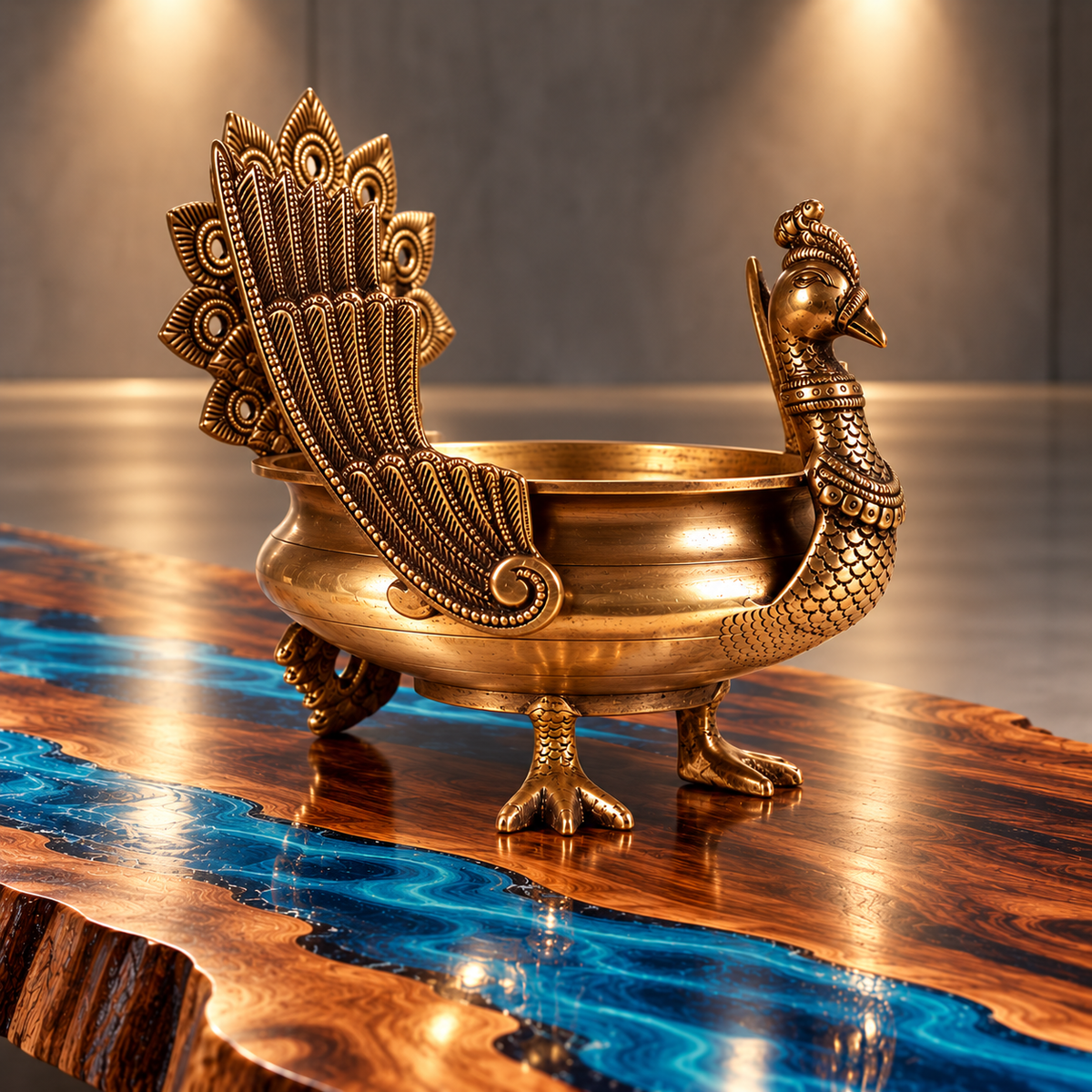 Peacock Urli - Large in Brass