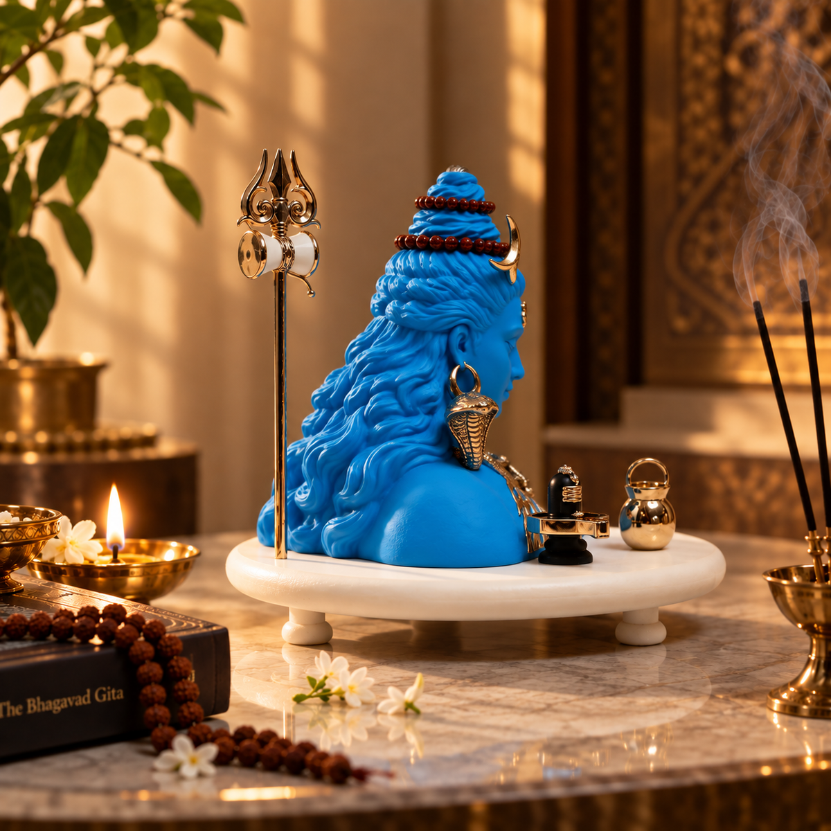 Neelakantha Shiv Idol - Small Blue in Resin and Gold Plated