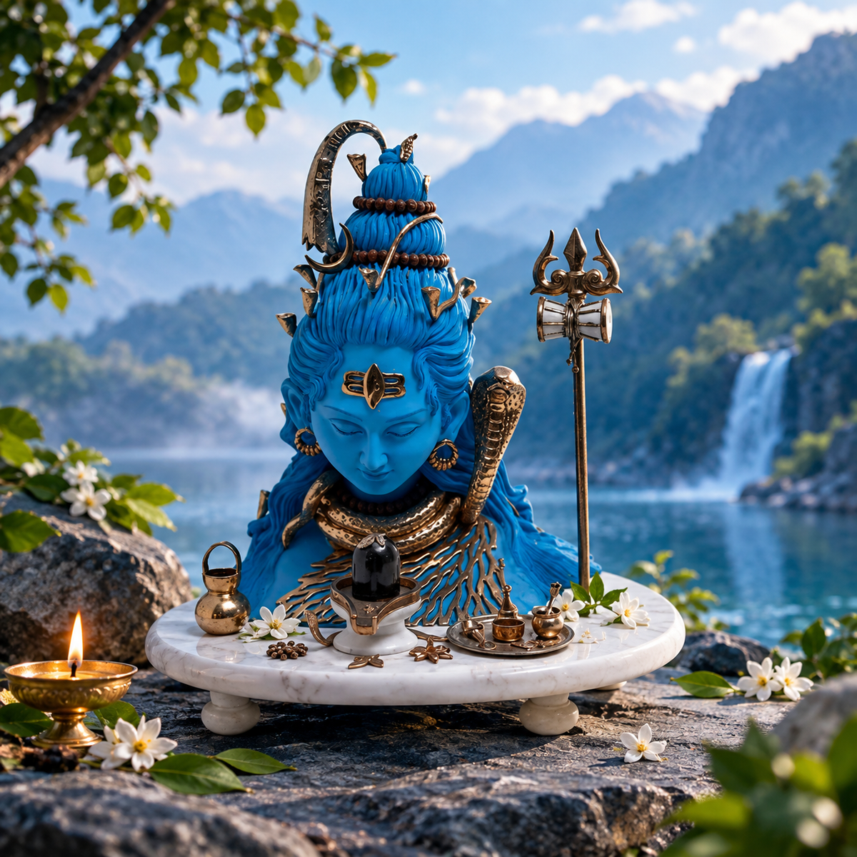 Neelakantha Shiv Idol - Large Blue in Resin and Gold Plated