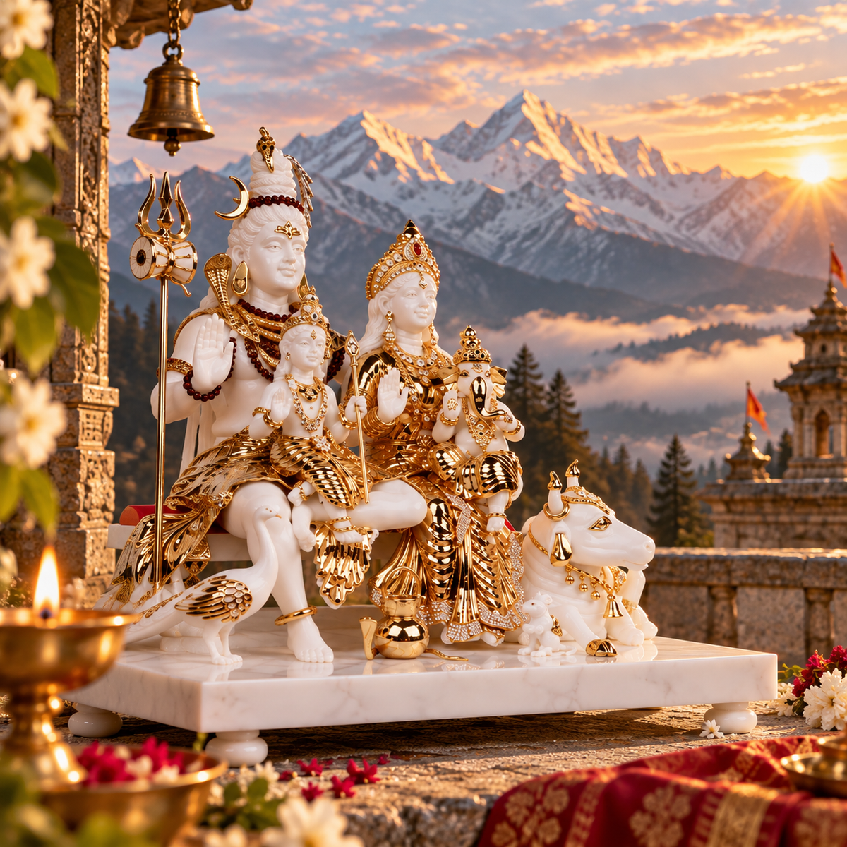 Shiv Parivaar - White in Resin and Gold Plated