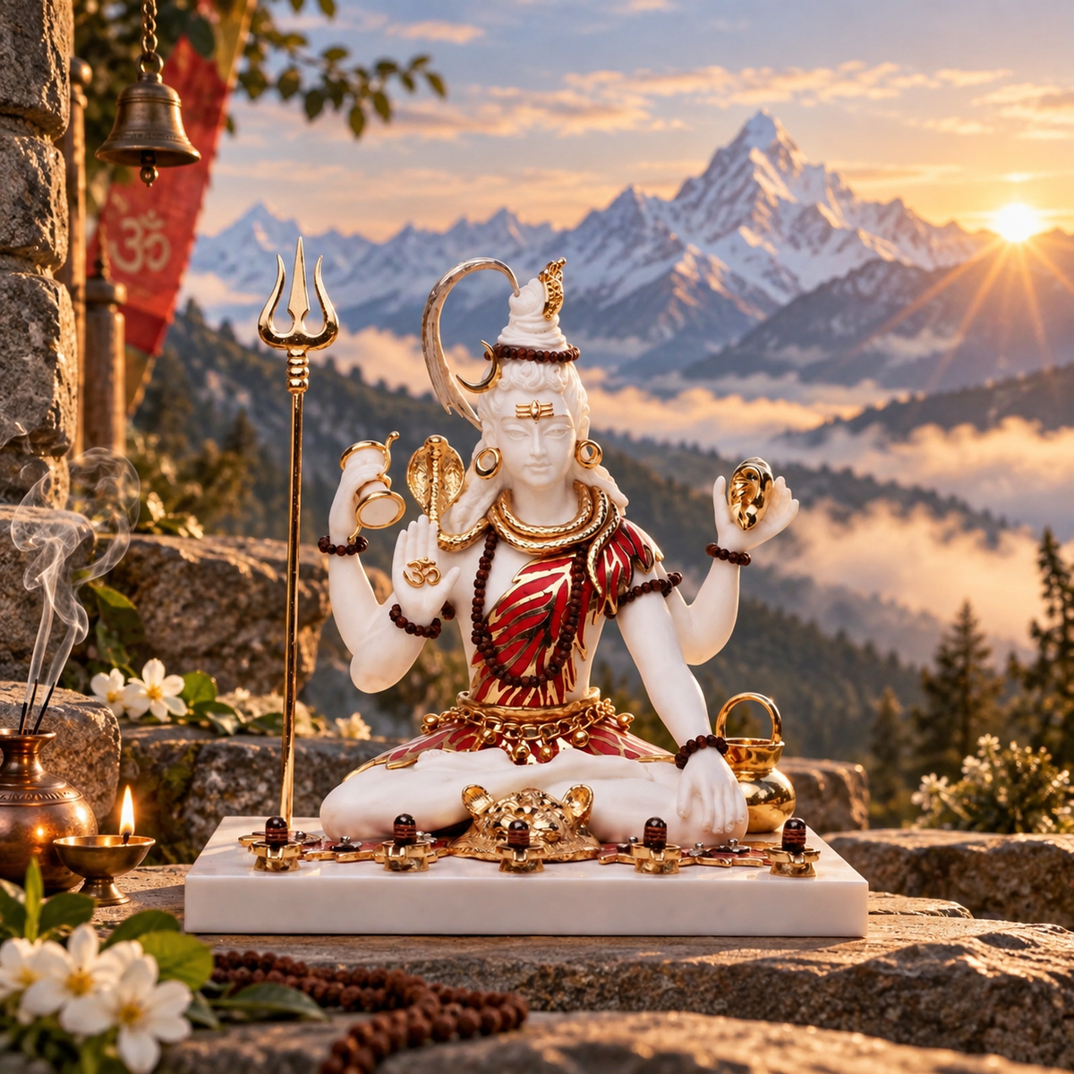 Shiva Idol - White and Coral in Resin and Gold Plated