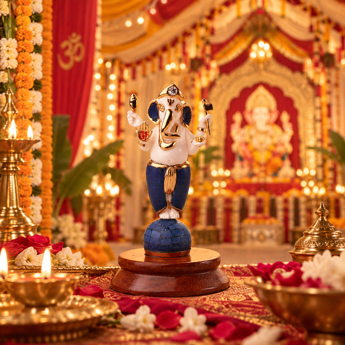 Vinayaka Ganesh Idol - Lapis lazuli and Gold Plated