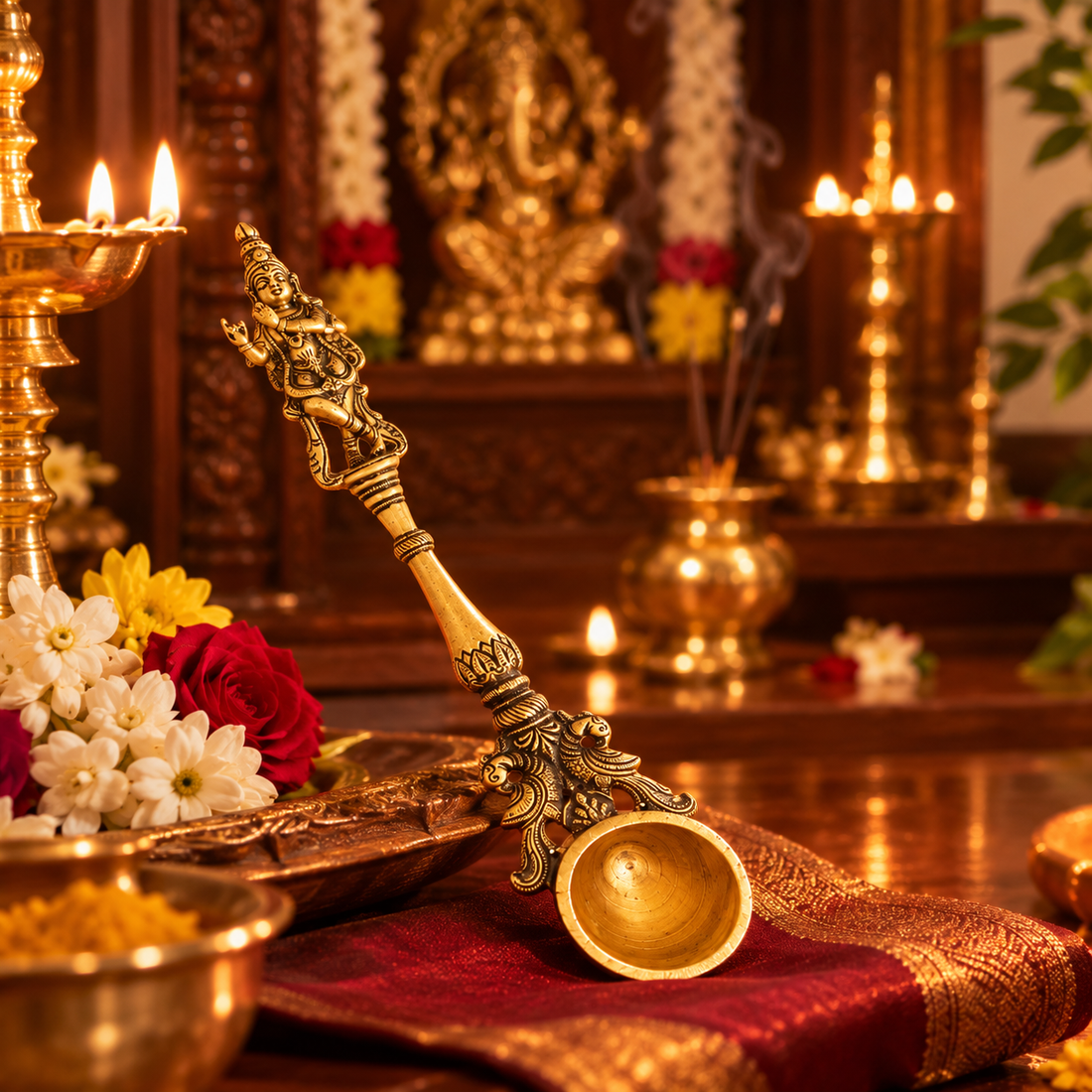 Krishna Holy Water Spoon - Brass