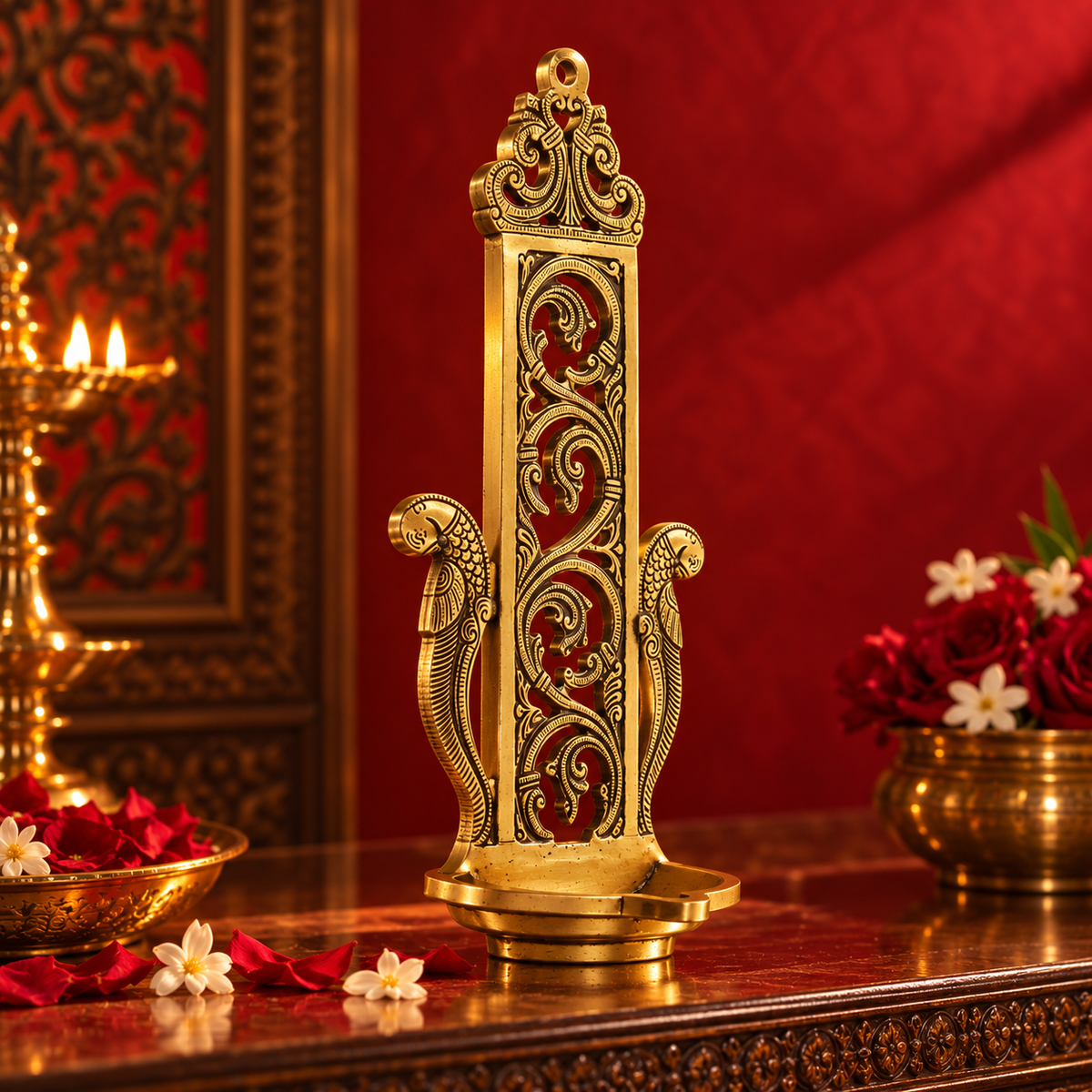 Twin Sparrow - Wall Diya in Brass