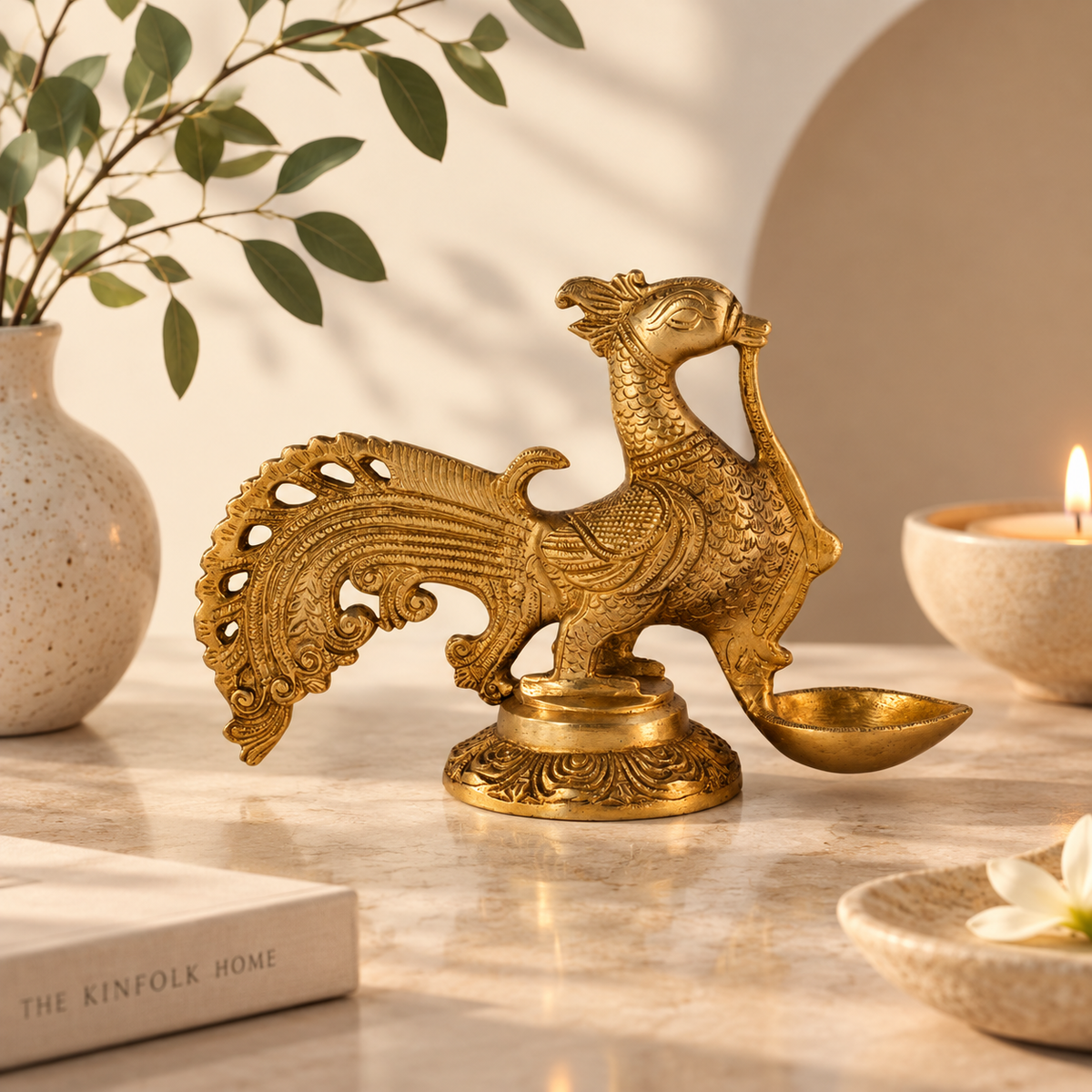 Peacock Aarti Diya - Brass
