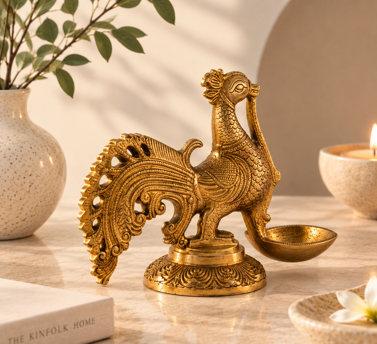 Peacock Aarti Diya - Brass