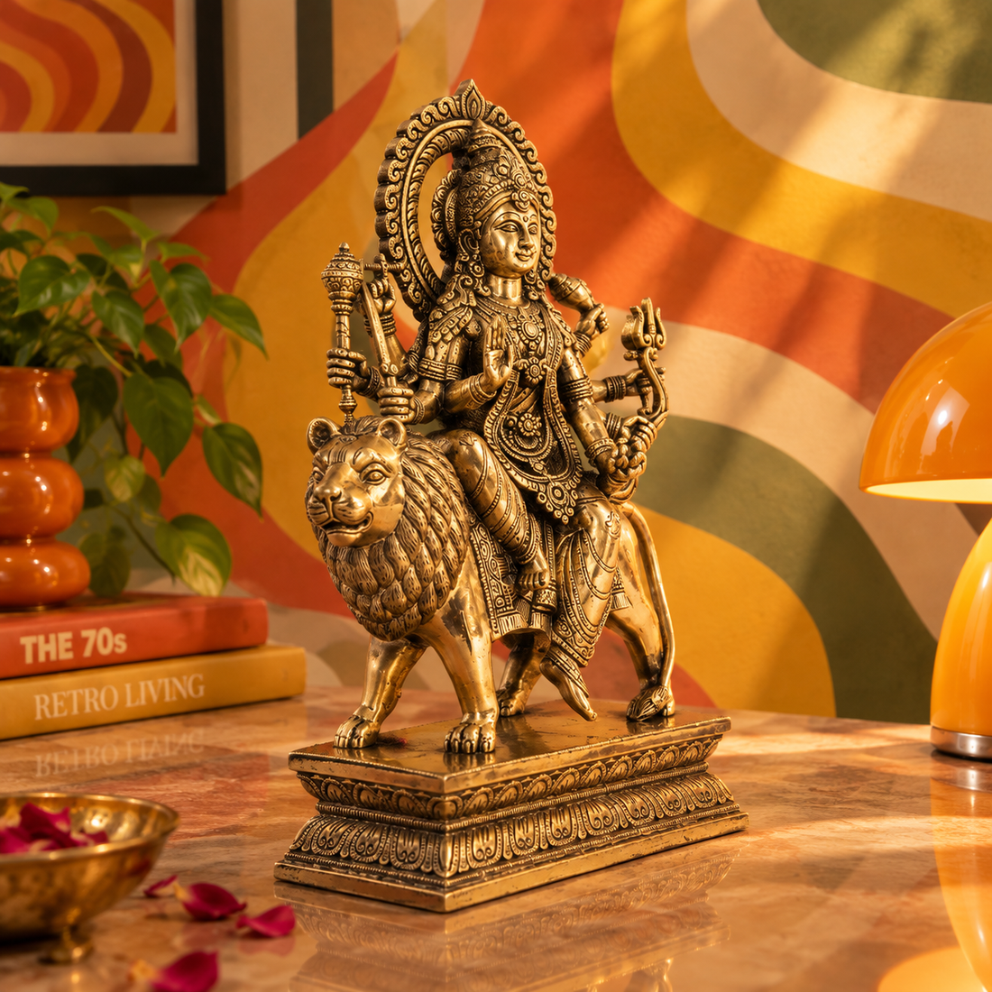 Durga With Base Idol - Large in Brass