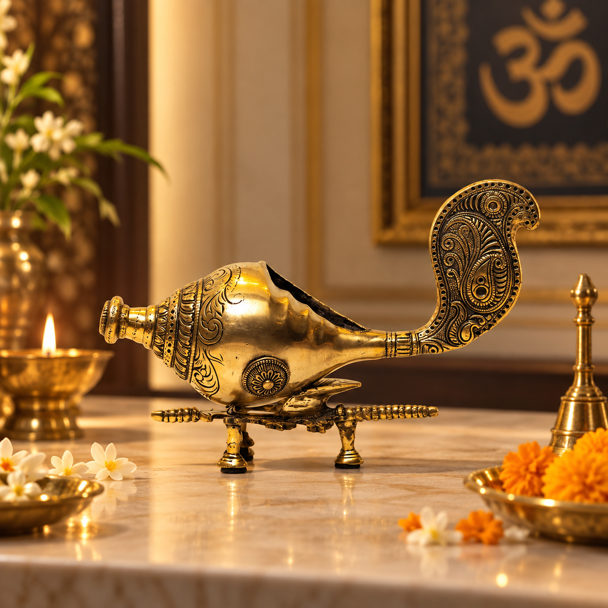 Sankh On Stand - Brass