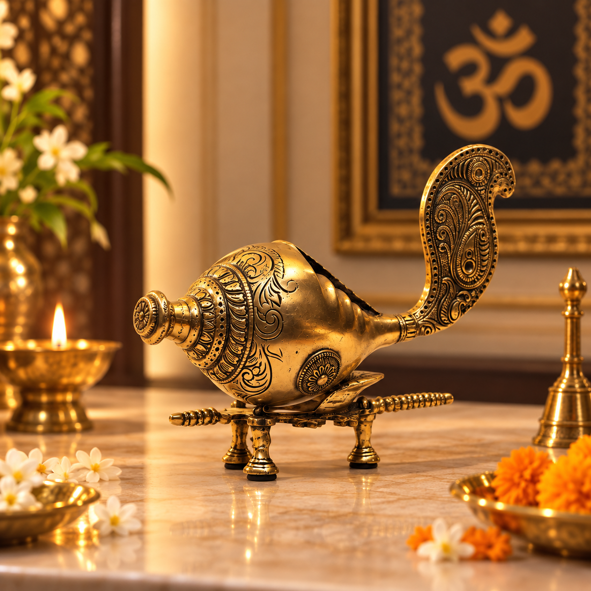 Sankh On Stand - Brass