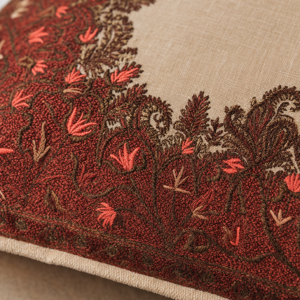 Jamawar Cushion - Tufted Center Button