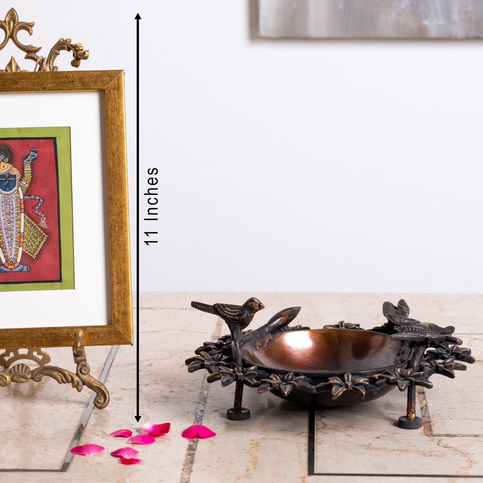 Flower Bird Bath - Small in Brass