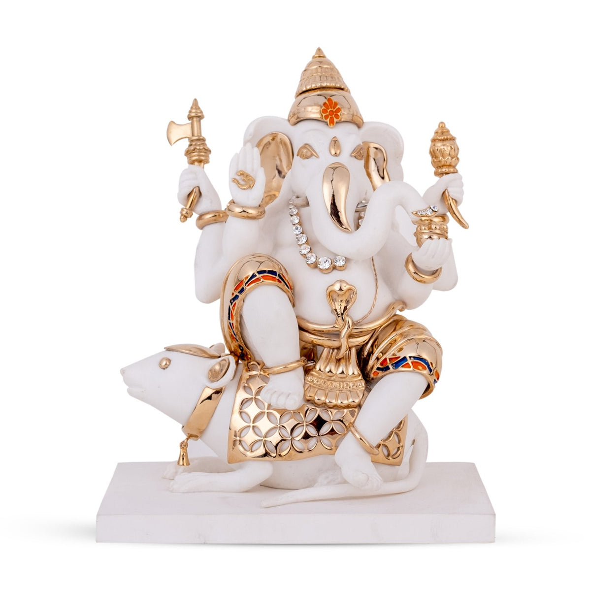 Vigneshwara Ganesh Idol - White in Resin and Gold Plated