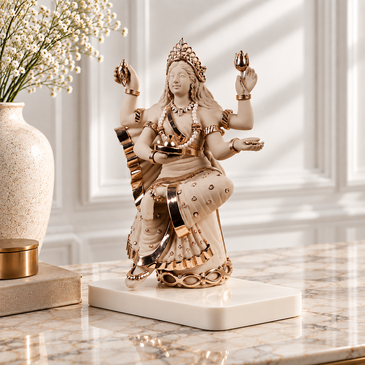Durga Idol - Grey in Resin and Gold Plated