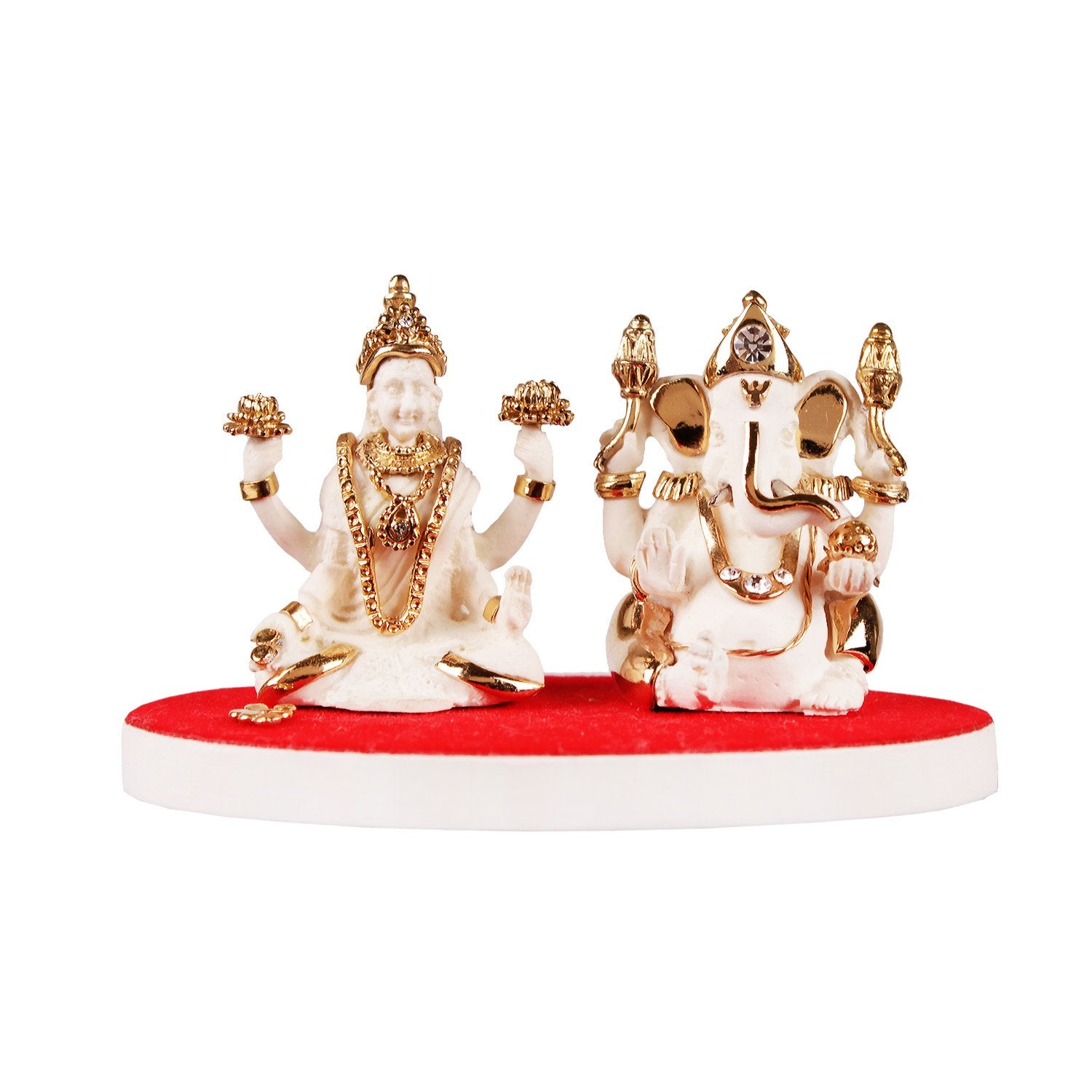 Lakshmi Ganesh Idol - White in Resin and Gold Plated