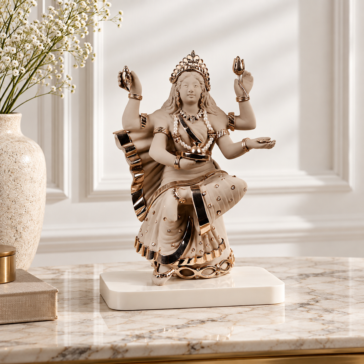 Durga Idol - Grey in Resin and Gold Plated