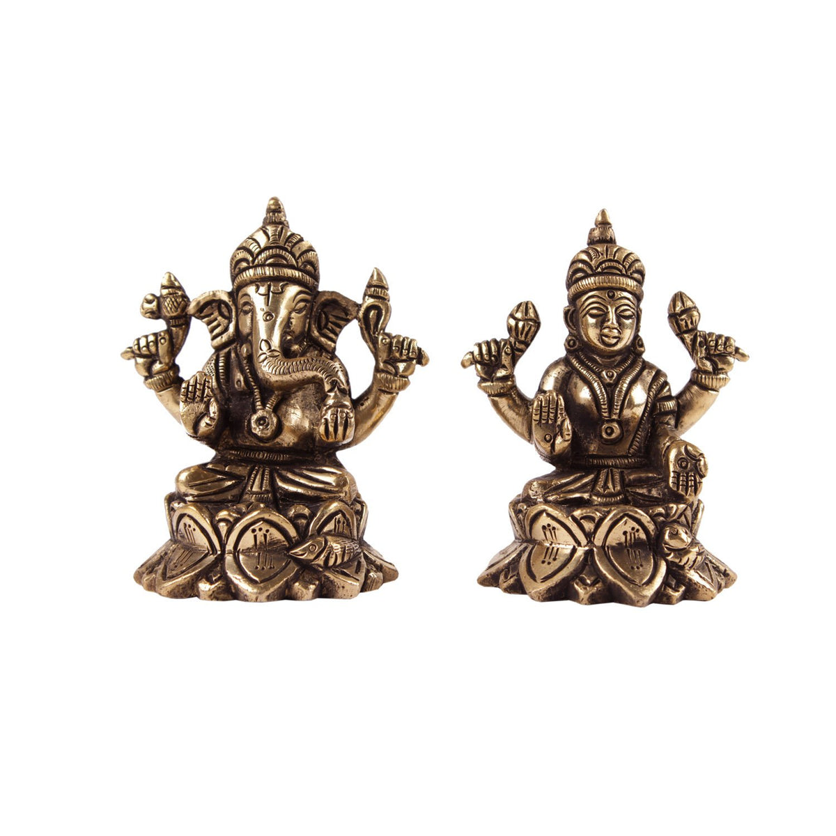 Ganesh Lakshmi Seated On A Louts - Brass