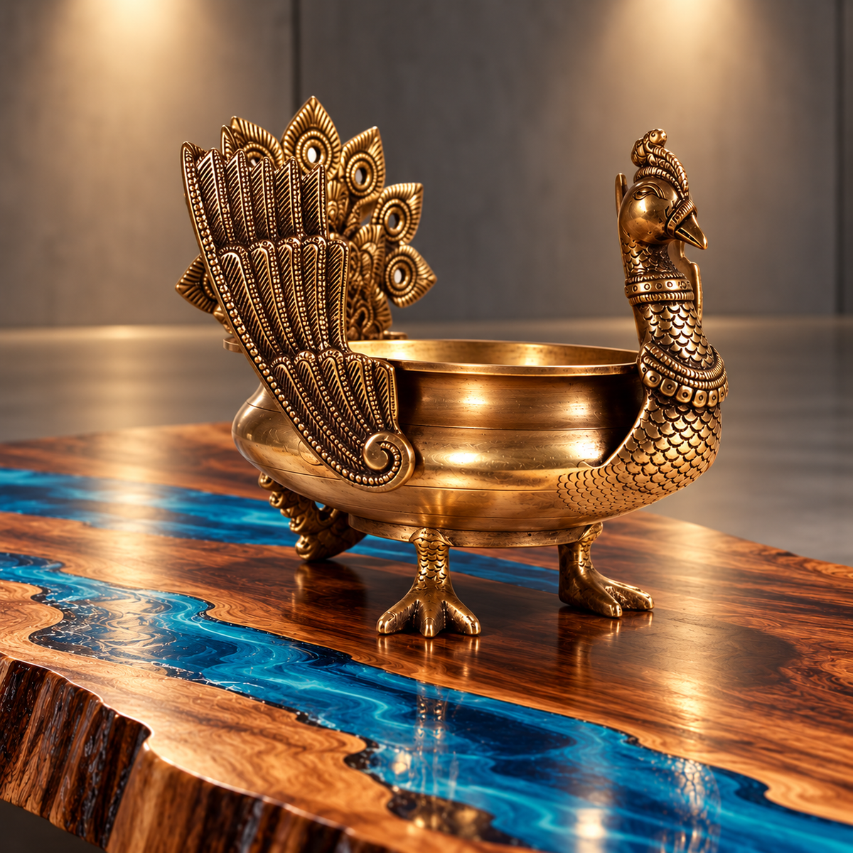 Peacock Urli - Large in Brass
