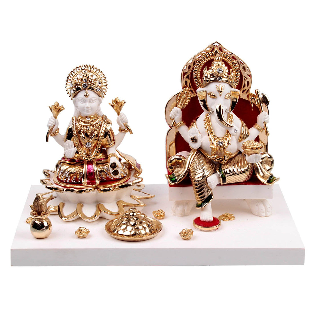 Laxmi Ganesha Idol - Small in Resin and Gold Plated