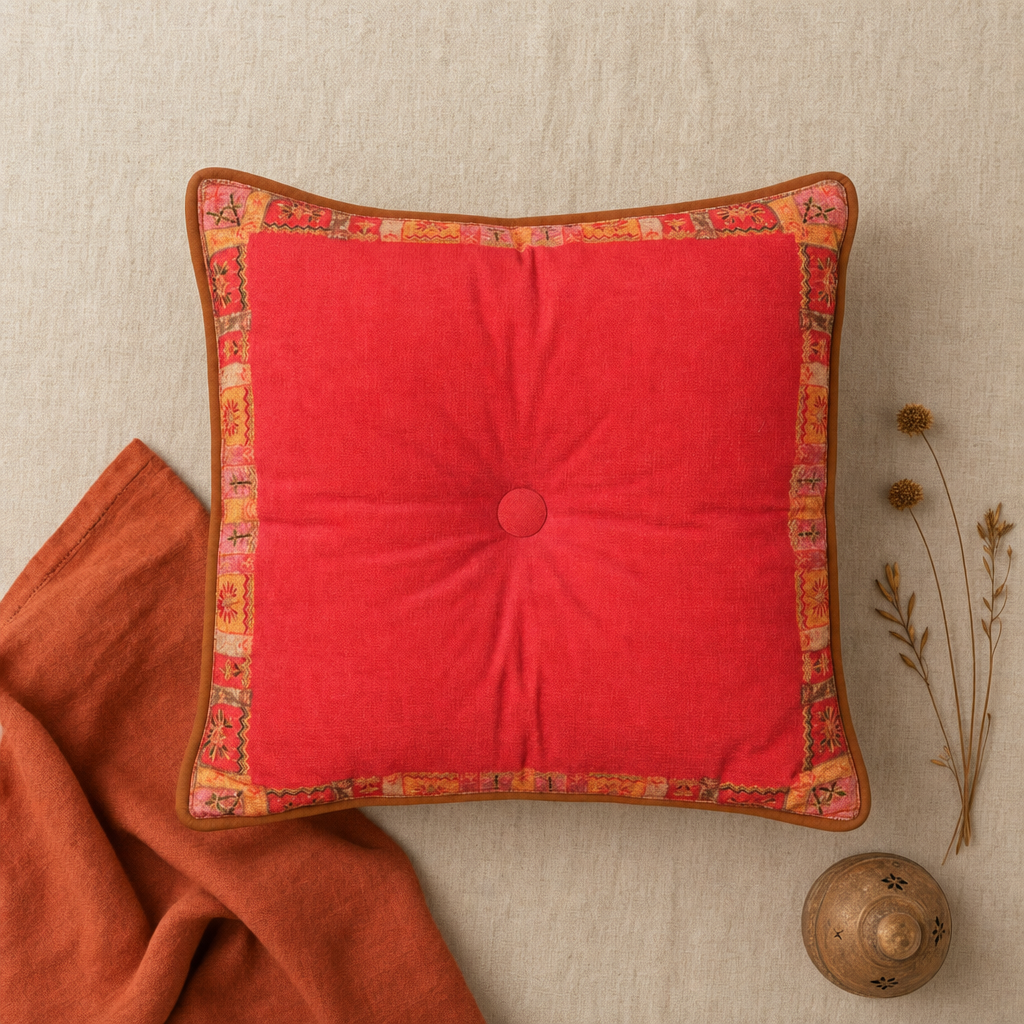 Jamawar Cushion - Tufted Center Button