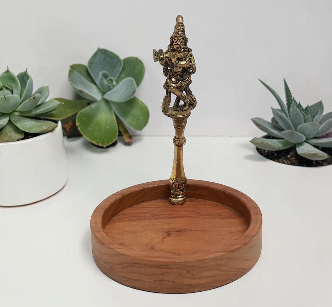 Krishna Platter - Brass and Wood