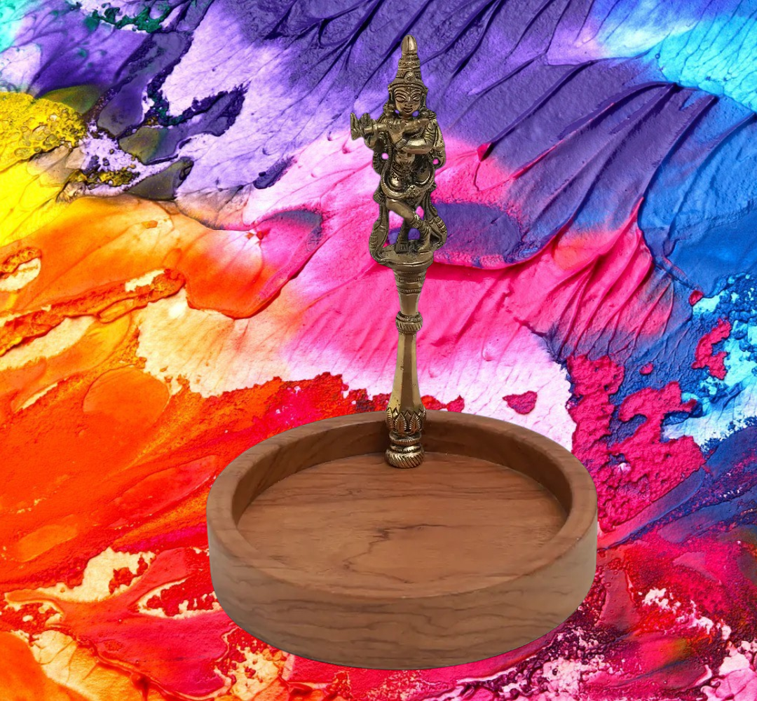 Krishna Platter - Brass and Wood