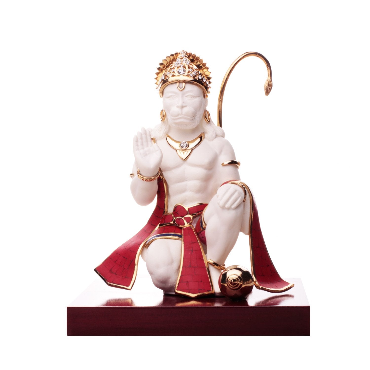 HanumanIdol - Coral and White in Resin and Gold Plated