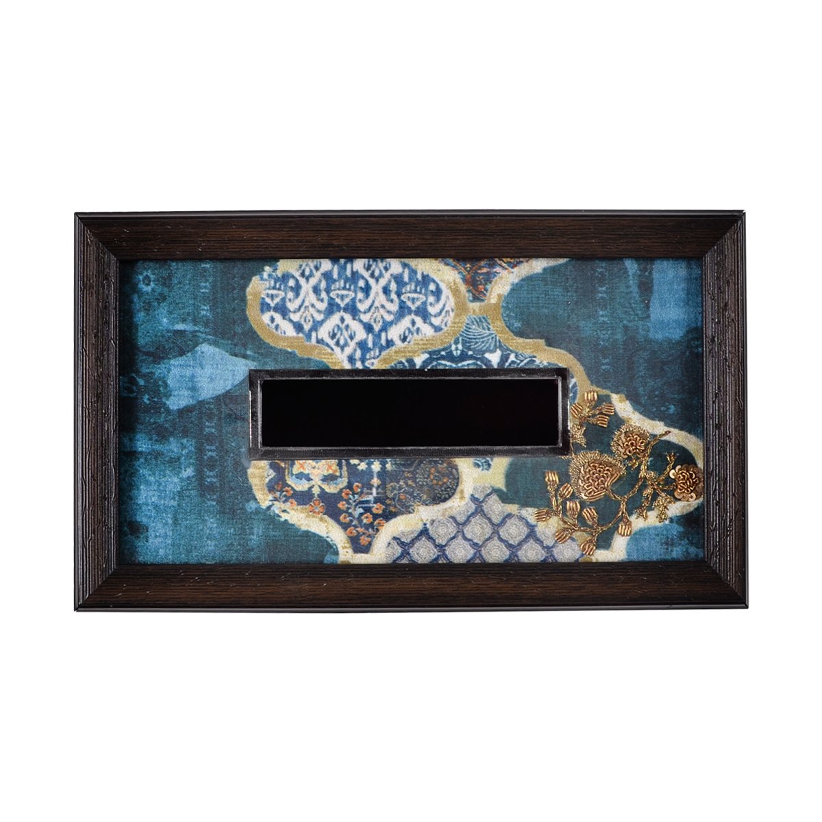 Odyssey Jharokha Tissue Box Cover - Blue in Wood and Glass