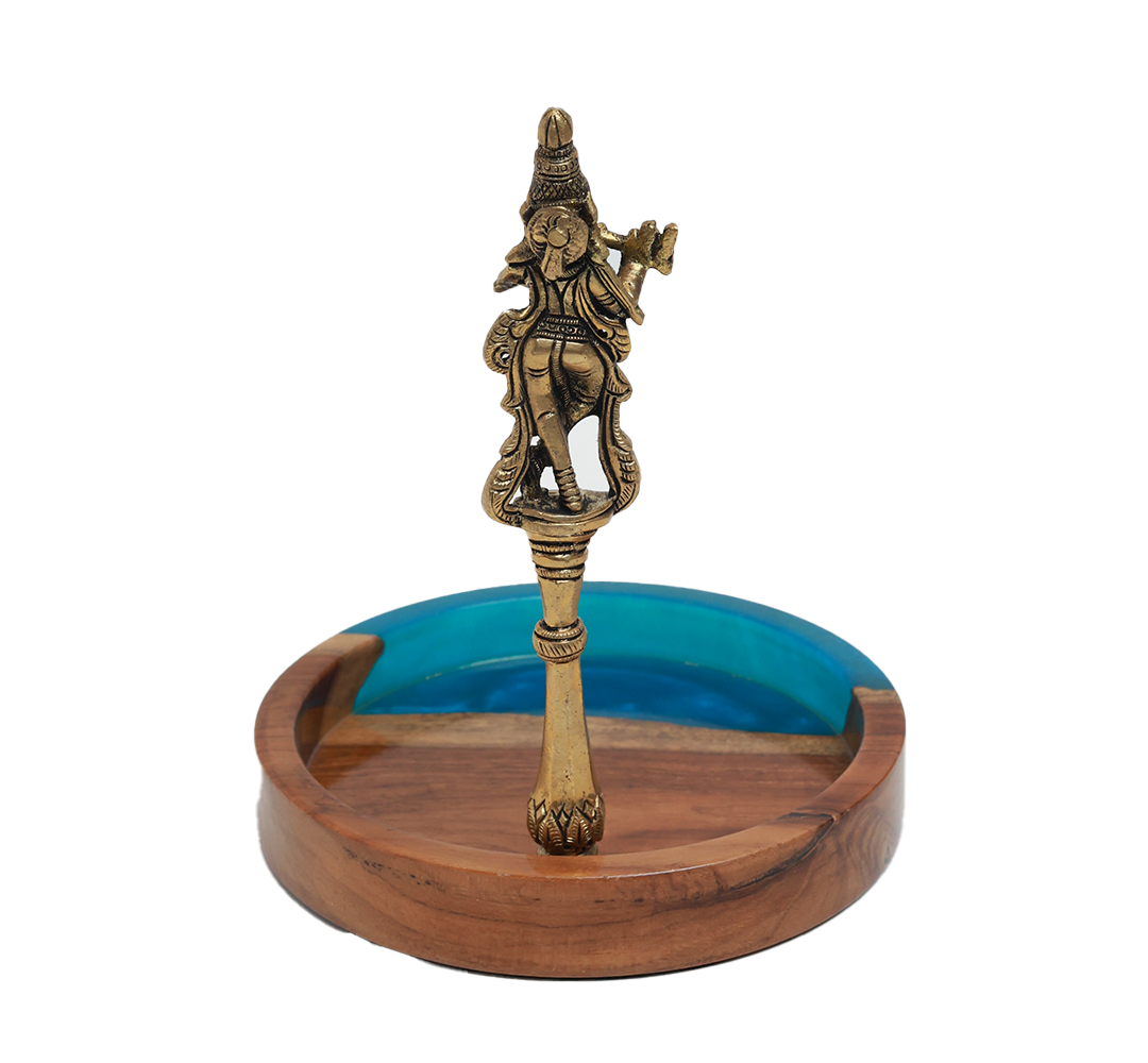 Krishna Neel Platter - Brass , Wood and Rsien