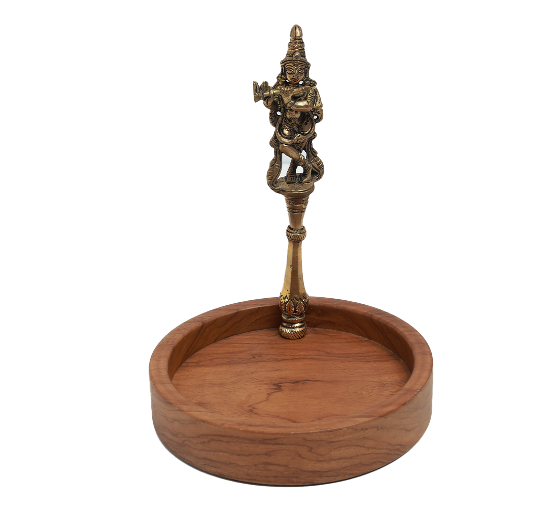 Krishna Platter -  Brass and Wood