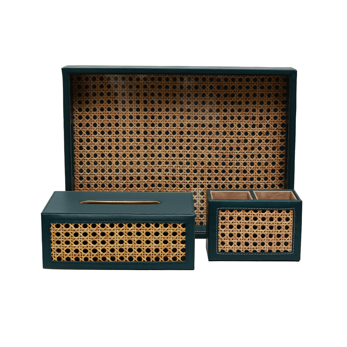 Modura Rattan Tissue Box - Rattan and Faux Leather