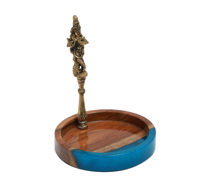 Krishna Neel Platter - Brass , Wood and Rsien