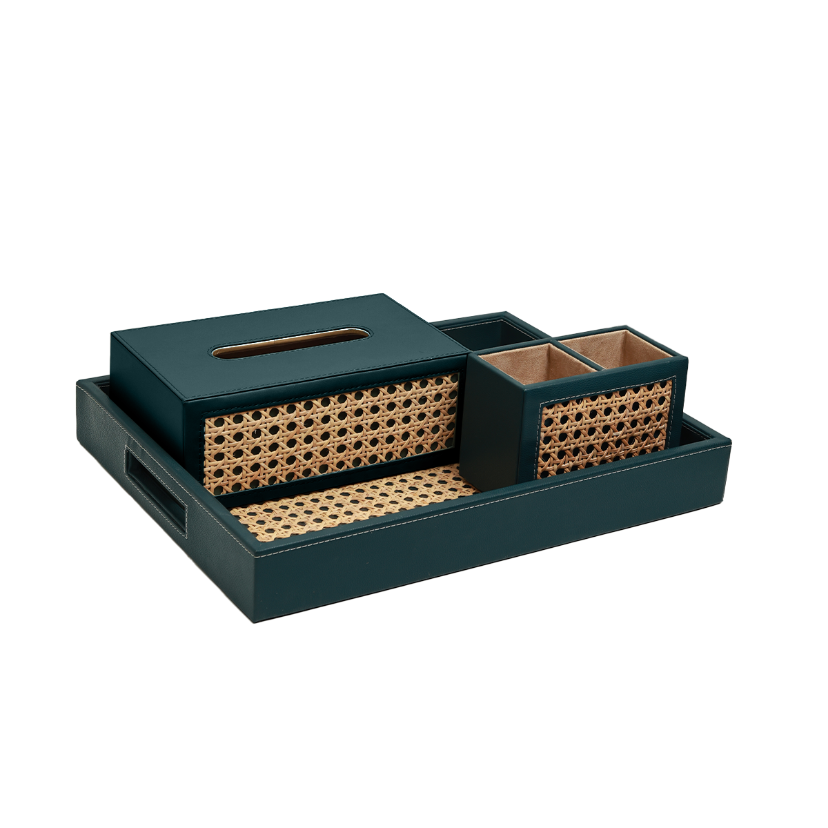 Modura Rattan Tissue Box - Rattan and Faux Leather