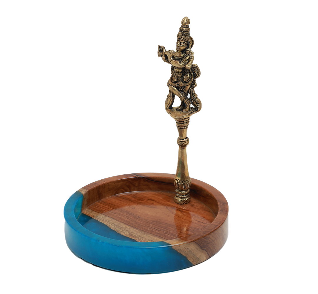 Krishna Neel Platter - Brass , Wood and Rsien