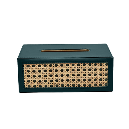 Modura Rattan Tissue Box - Rattan and Faux Leather