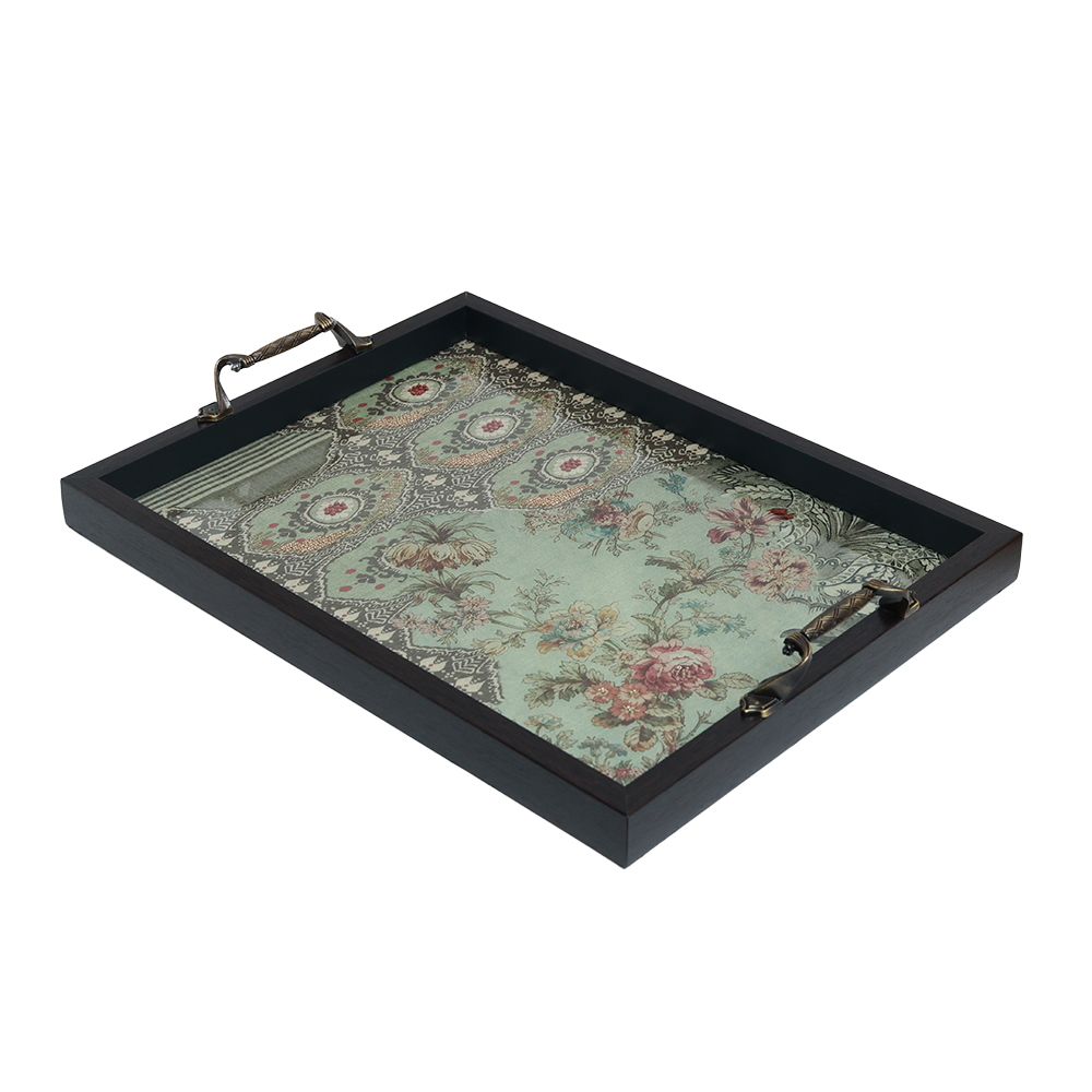 Gulposh Tray - Green in Wood and Glass