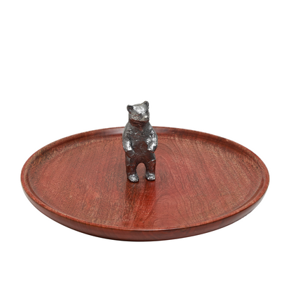 Bear Round Platter -  Cast Metal and Wood
