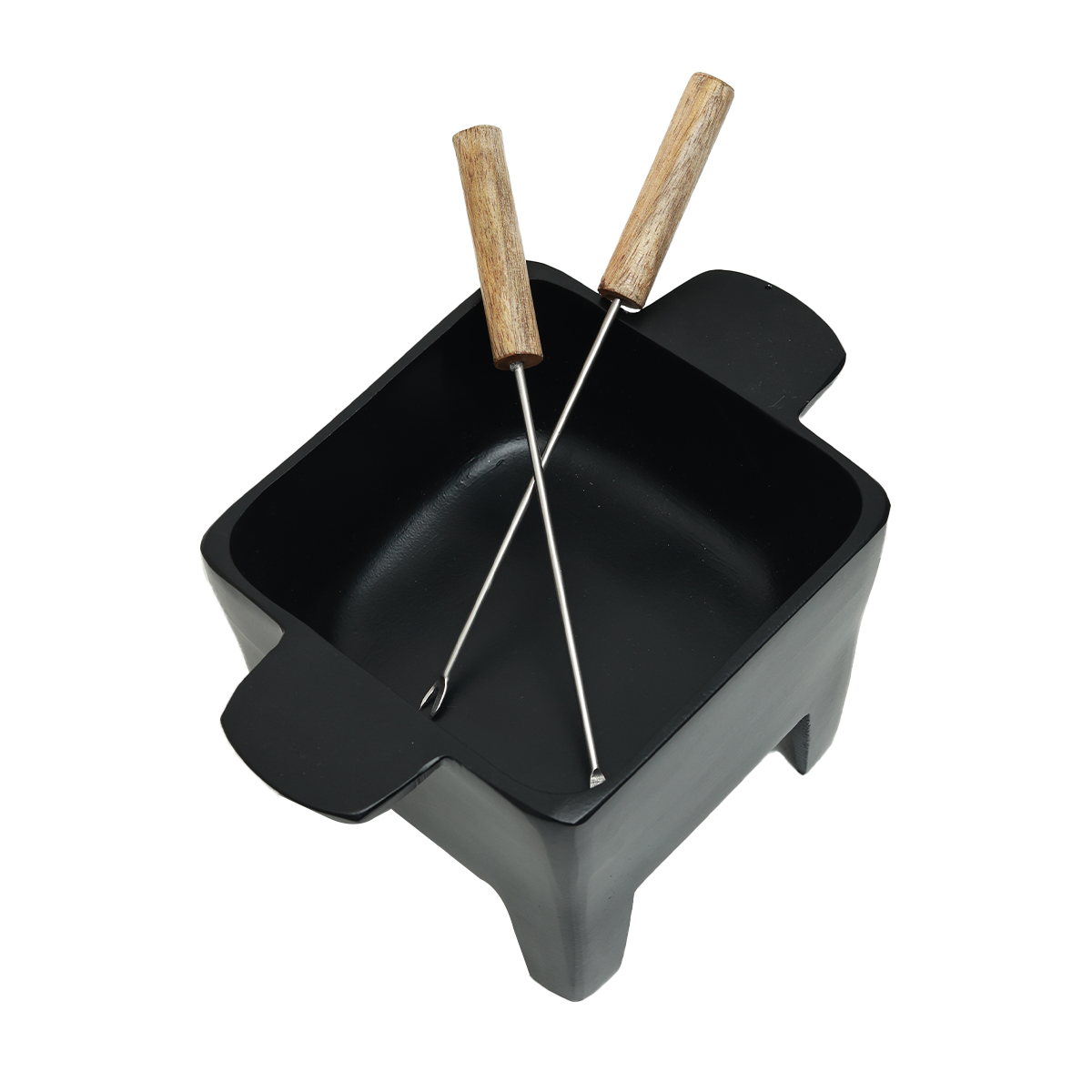 Bear Fondue Set - Cast Metal and Wood