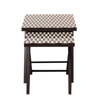 Geometric Nest of Table - Black and White in  Teak Wood