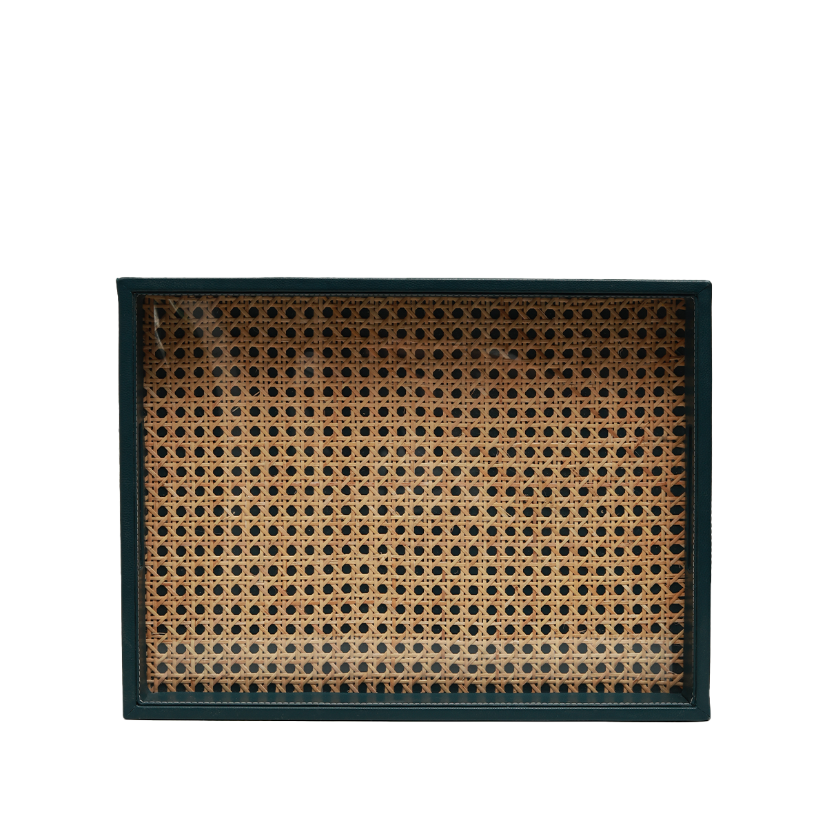 Modura Rattan Tray -  Rattan and Faux Leather