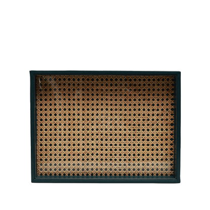 Modura Rattan Tray -  Rattan and Faux Leather