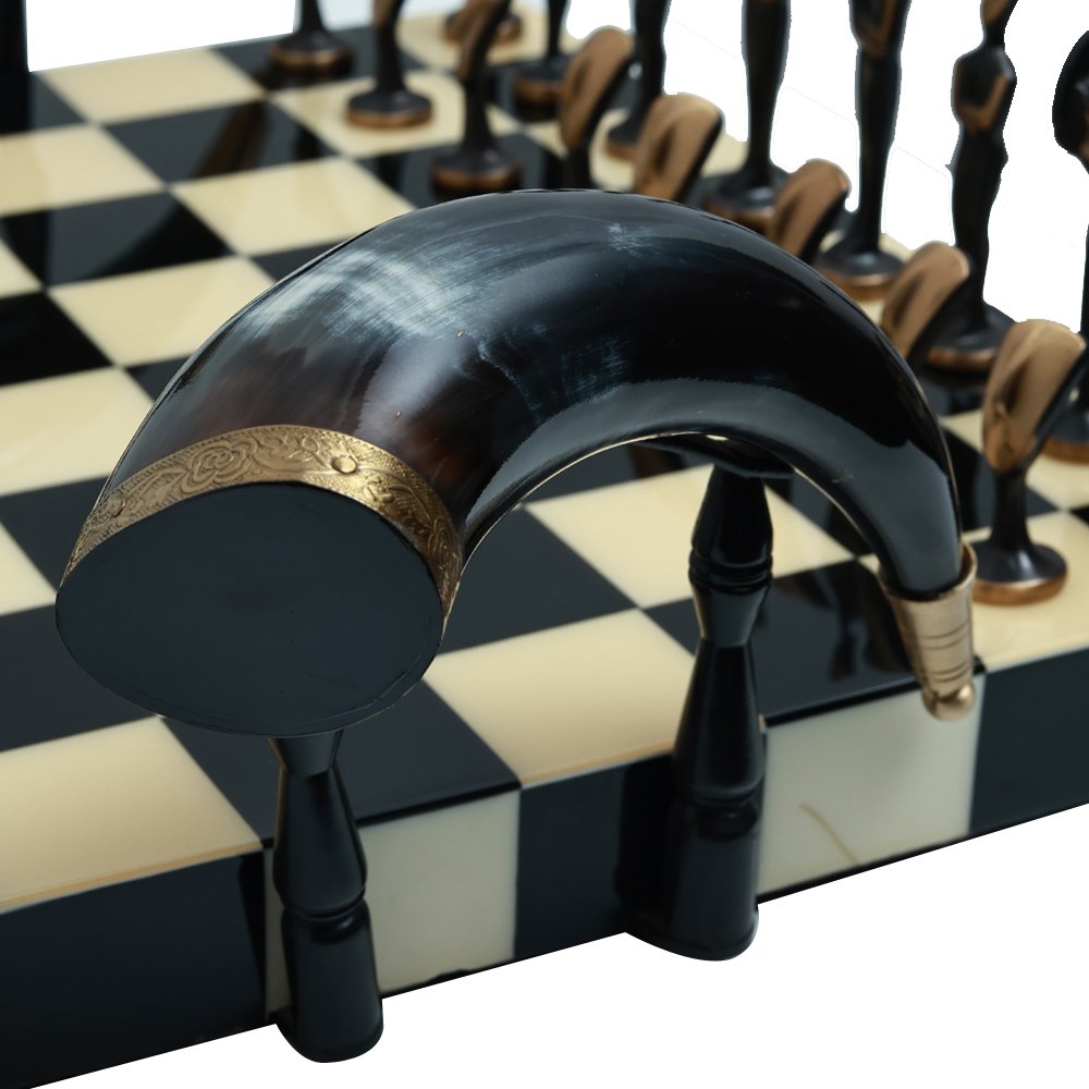 Roman Chess - Black and white in Bone Inlay and  Brass