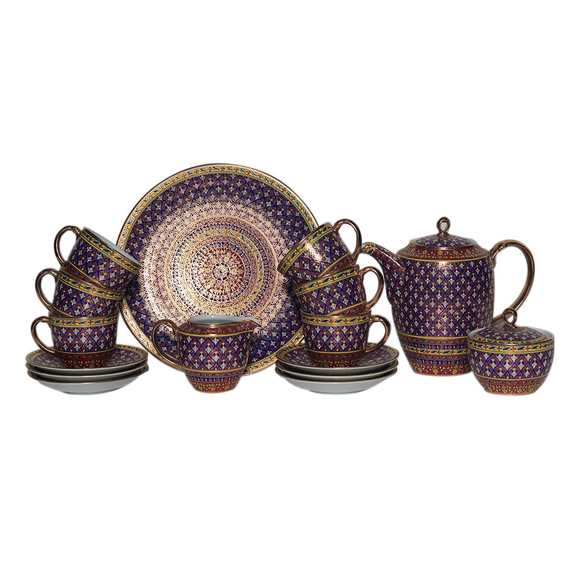 Intricate Tea Set - Mahogany in  Porcelain